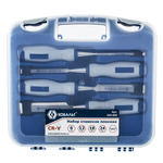 Набор стамесок КОБАЛЬТ плоских: 6, 12, 18, 24 х 140 мм,CR-V, двухкомпонентная рукоятка, точильн. камень (4 шт.) кейс (4 шт., кейс)