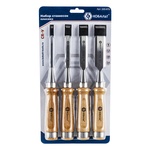 Набор стамесок КОБАЛЬТ плоских: 6, 12, 18, 24 х 140 мм,CR-V, деревянная рукоятка (4 шт.) блистер (4 шт., блистер)