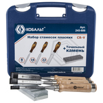 Набор стамесок КОБАЛЬТ плоских: 8, 16, 22 х 140 мм,CR-V, деревянная рукоятка, точильн. камень (3 шт.) кейс (3 шт., кейс)