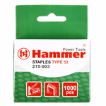 Скобы для степлера Hammer Flex 215-003  14мм, ширина 11.3мм, сечение 0.75мм, П-обр. (тип 53),1000шт ПРАКТИКА 