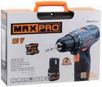MAX-PRO Дрель-Шуруповерт аккумуляторная 12 В; 0-350/0-1100об/мин; 10мм; 30Нм; 2 батареи (SAMSUNG Li-Ion)х1,5Ач; 17+1; 1ч.; регулировка оборотов; резин