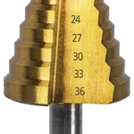 Сверло по металлу ступенчатое ПРАКТИКА 9-36 мм шаг 3 мм TIN (1шт.), ПРОФИ, шт