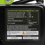 Генератор бензиновый БС-950, 0.8 кВт, 230 В, 2-х тактный, 4 л, ручной стартер Сибртех