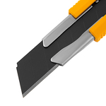 Нож, 18 мм, сменное лезвие, SK4, метал. направляющая, клипса, нажимной фиксатор// Denzel
